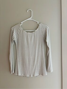 Striped Long-Sleeve Ribbed Top - White/Black